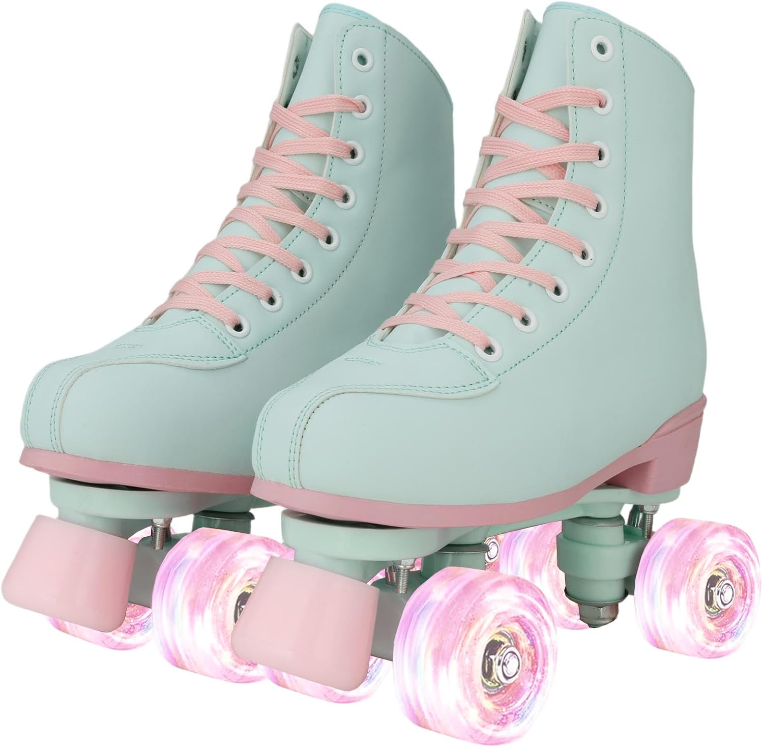 Women Roller Skates Girls Mint Green RollerSkates Light Up Double Row PU Leather Adult Skates for Beginner Outdoor Indoor (Flash wheel 39)