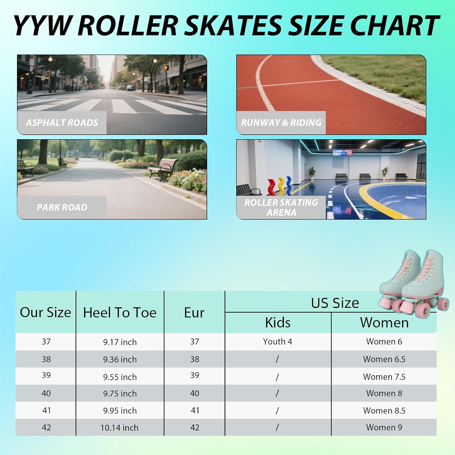 Women Roller Skates Girls Mint Green RollerSkates Light Up Double Row PU Leather Adult Skates for Beginner Outdoor Indoor (Flash wheel 39) - Image 2
