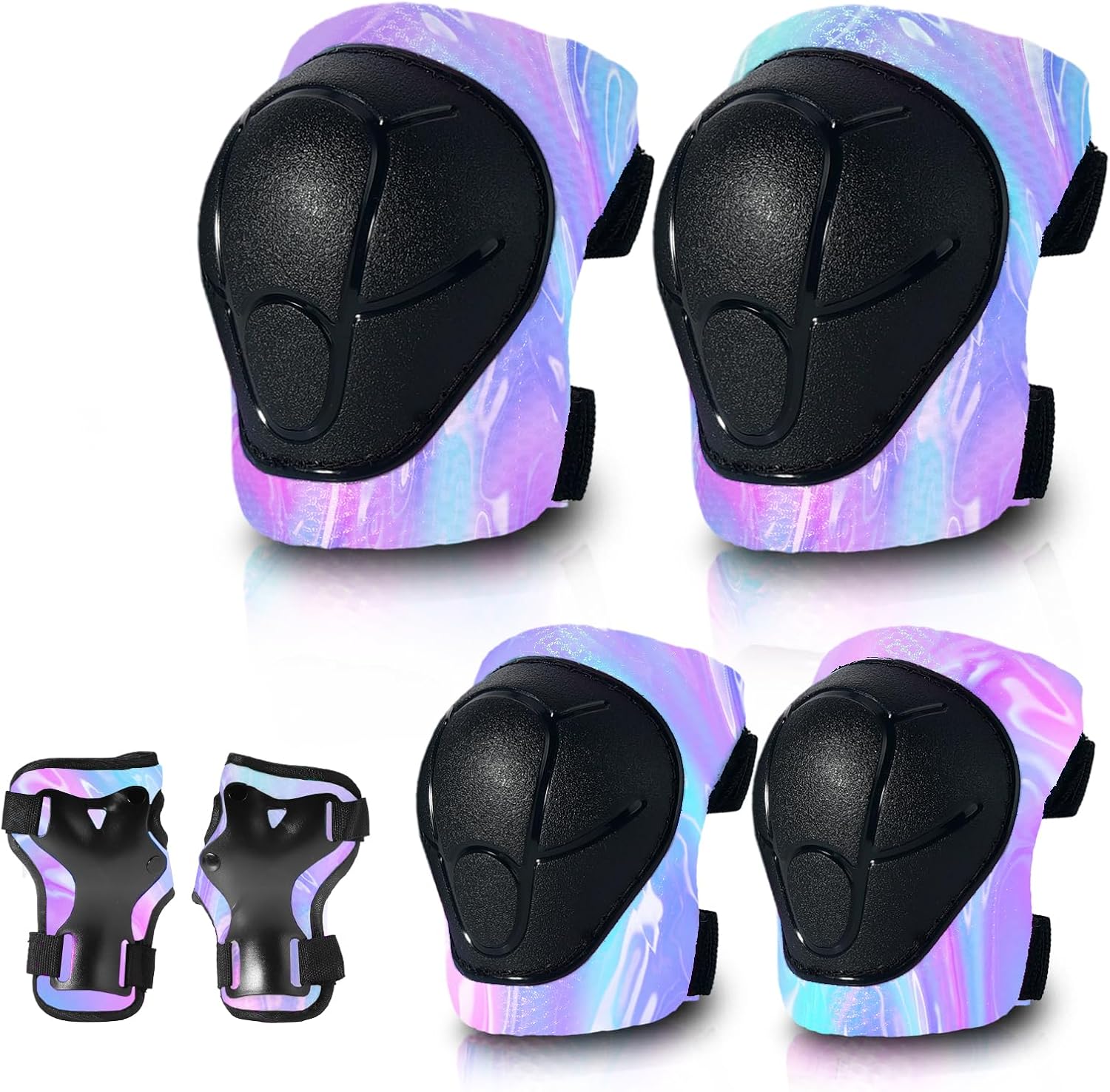 Gradient Color Kids Protective Gear Set Knee Pads for Kids 2-14 Years,W/ Adjustable Strap Kids/Youth Knee Pads Elbow Pads Wrist Guards Set for Inline Roller Skates,Cycling,BMX Bike,Skateboard,Scooter