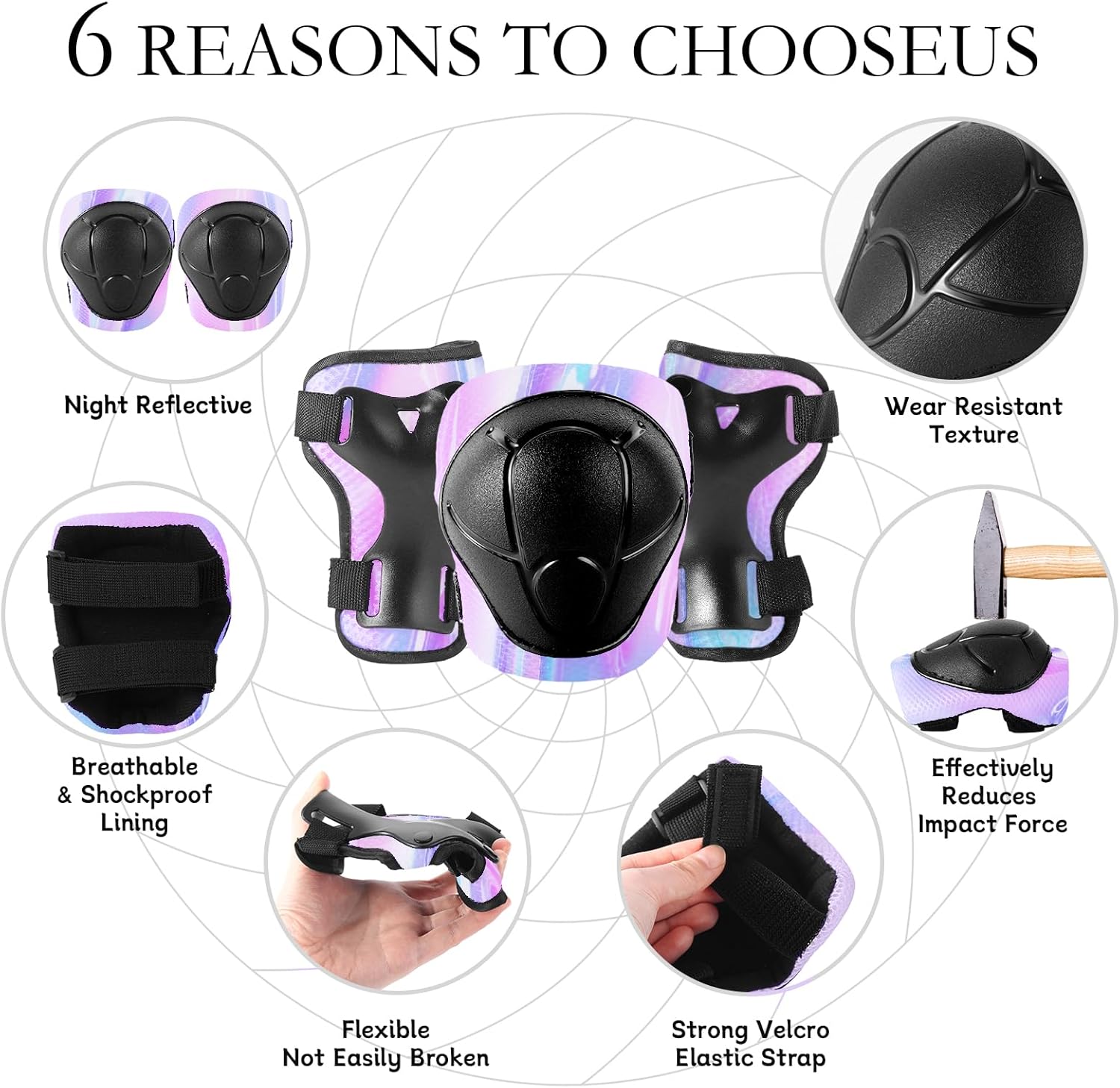 Gradient Color Kids Protective Gear Set Knee Pads for Kids 2-14 Years,W/ Adjustable Strap Kids/Youth Knee Pads Elbow Pads Wrist Guards Set for Inline Roller Skates,Cycling,BMX Bike,Skateboard,Scooter - Image 2